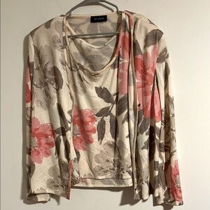 ST. JOHN floral wool silk cashmere cardigan and top set like new NO SIZE TAG